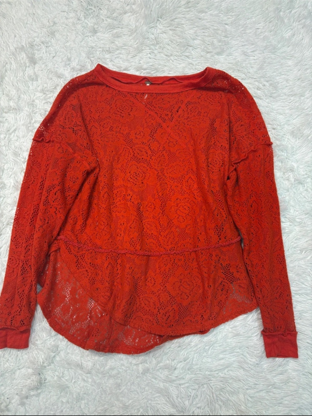 Free people Red Lace Long-Sleeve Women's Top